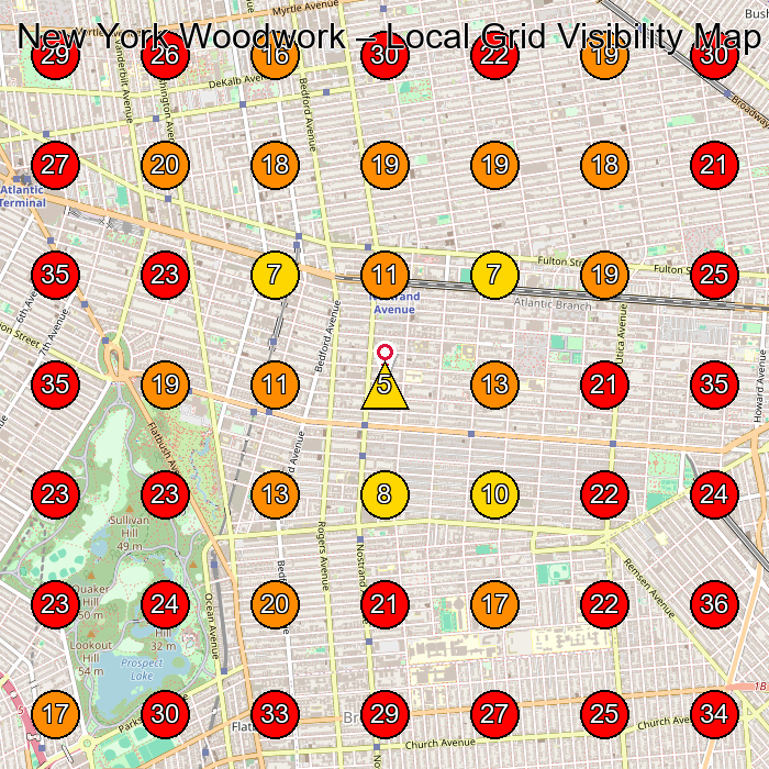 New York Woodwork GeoGrid visibility map for Kitchen Remodeler in Brooklyn